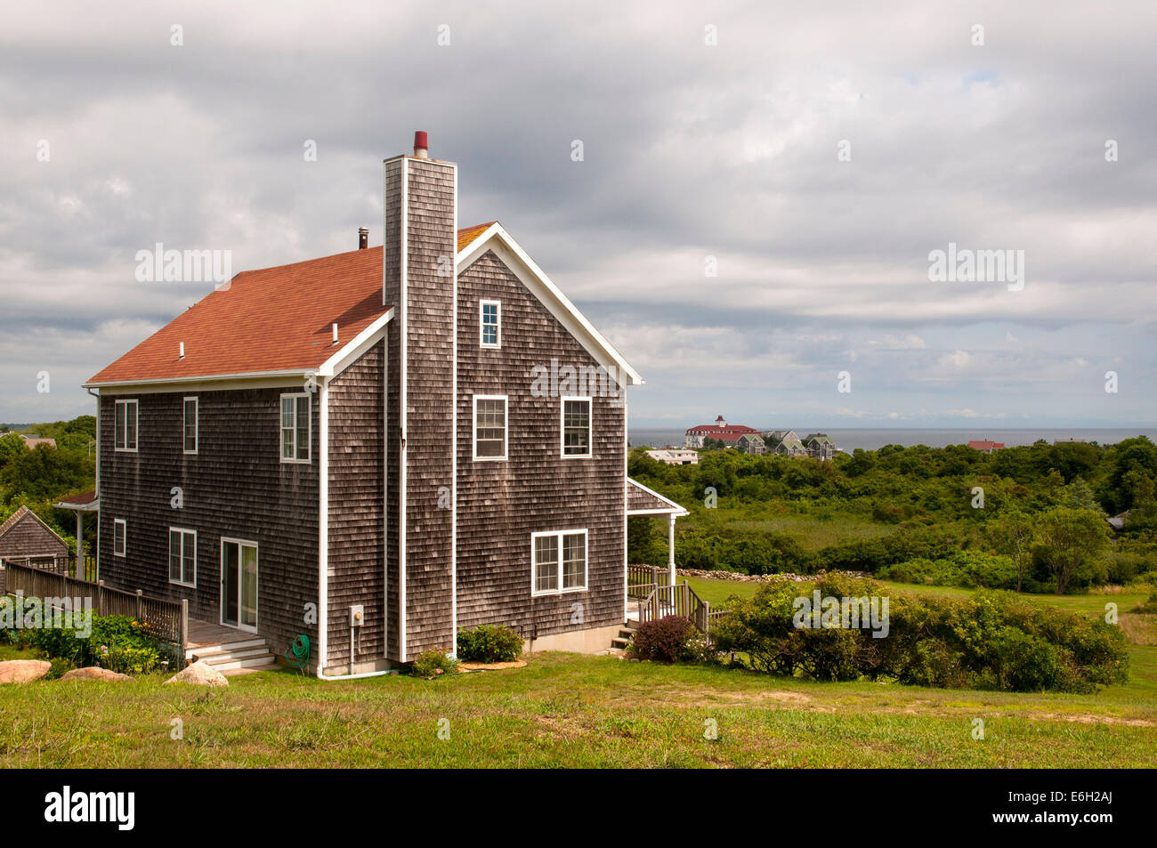 Cedar Shingle Beach House on Block Island, Rhode Island Stock Photo