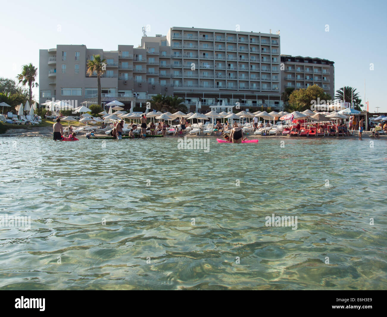 beach hotel in alacati on the coast of the cesme peninsula on the turkish aegean coast Stock Photo