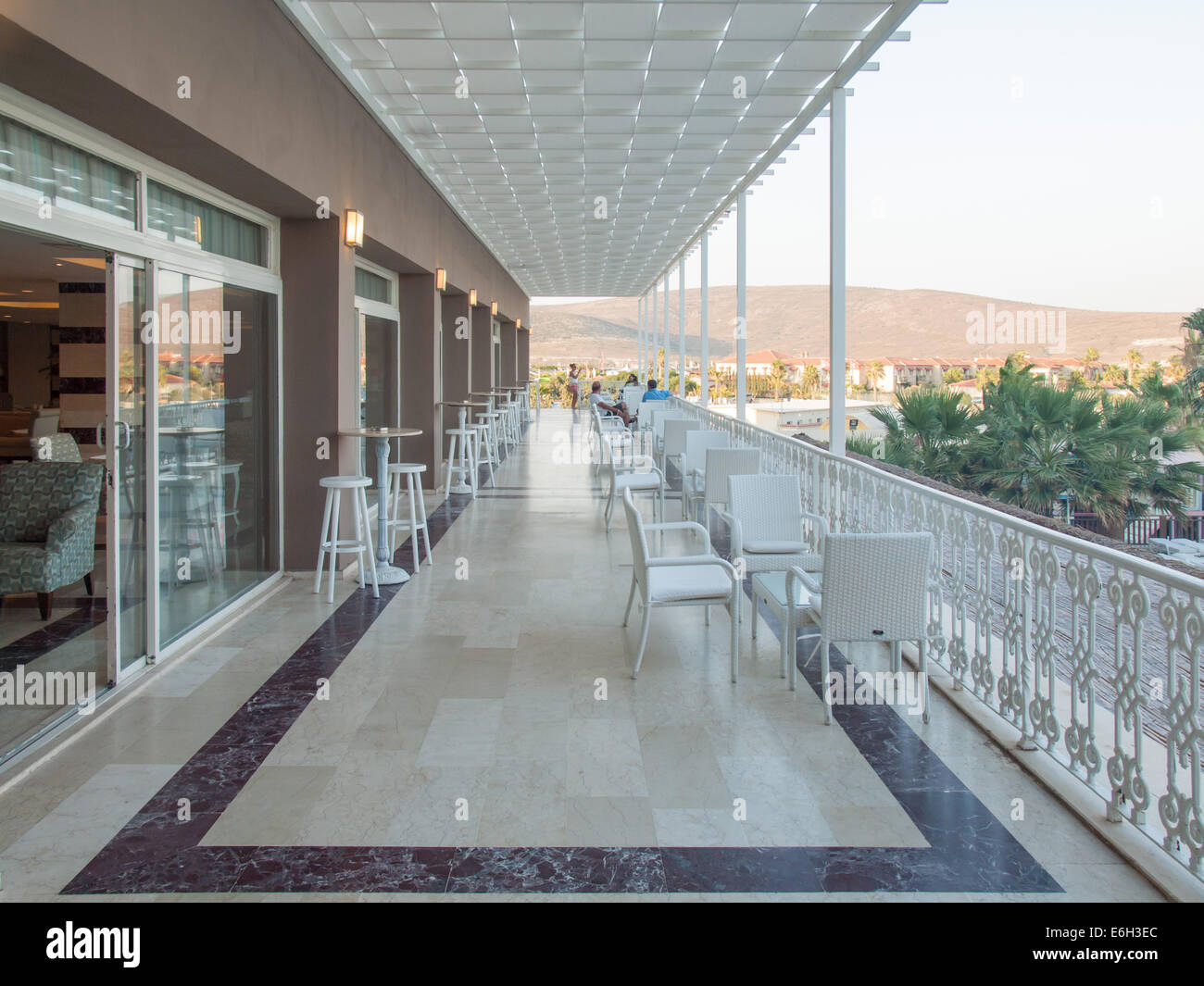 terrace hotel on the coast of the cesme peninsula on the turkish aegean coast Stock Photo