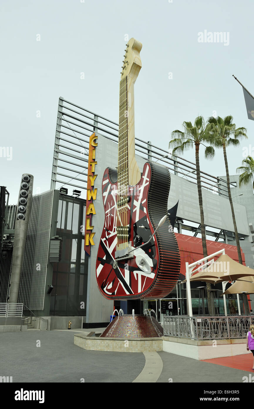 Guitar sign outside Hard Rock Cafe, Universal CityWalk Hollywood, Los Angeles, California, USA Stock Photo
