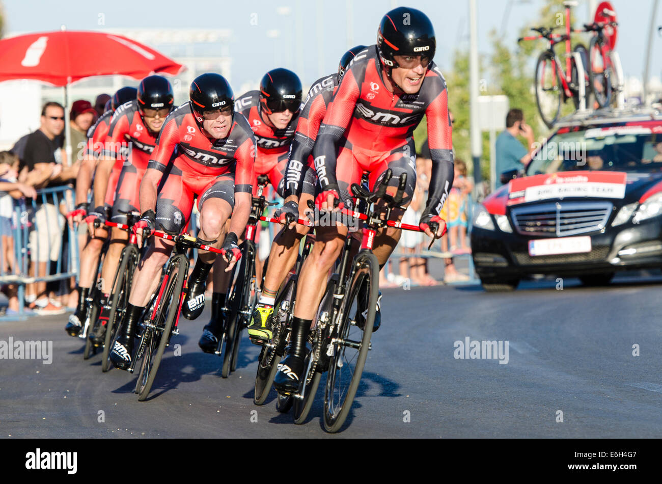 Jerez de la Frontera, Spain, 23 August, 2014: The Team BMC Racing Team During of the team time trial in the first stage of the Tour of Spain 2014. Credit:  Kiko Jimenez/Alamy Live News Stock Photo