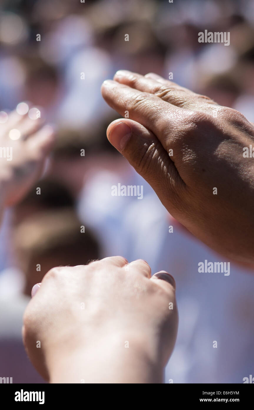 Parents bless their children before First Holy Communion Stock Photo