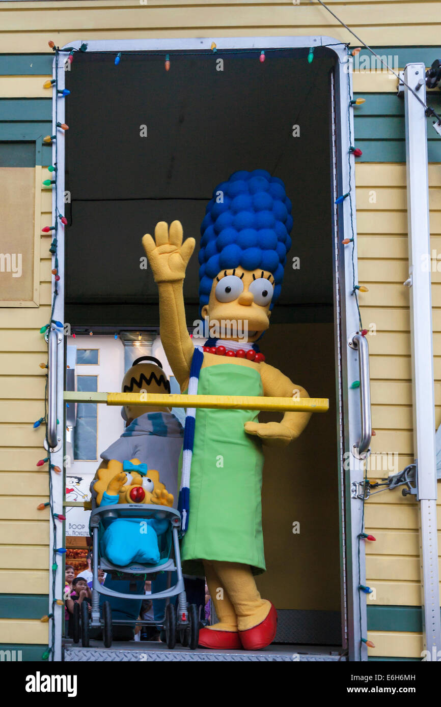 Marge Simpson television cartoon character waves to guests in Universal Studios theme park in Orlando, Florida Stock Photo