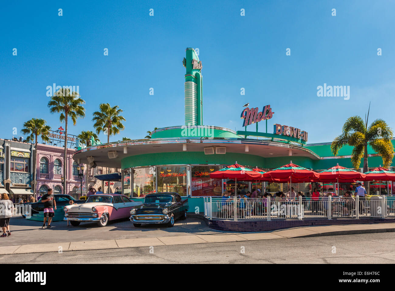 Neon Signs Above Mel S Drive In Restaurant At Universal Studios In Orlando Florida Stock Photo Alamy