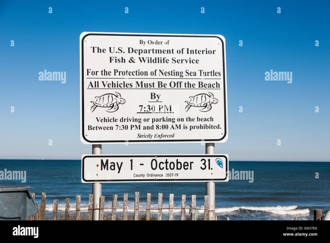 Sign restricts driving on Florida beach for protection of nesting Sea Turtles Stock Photo