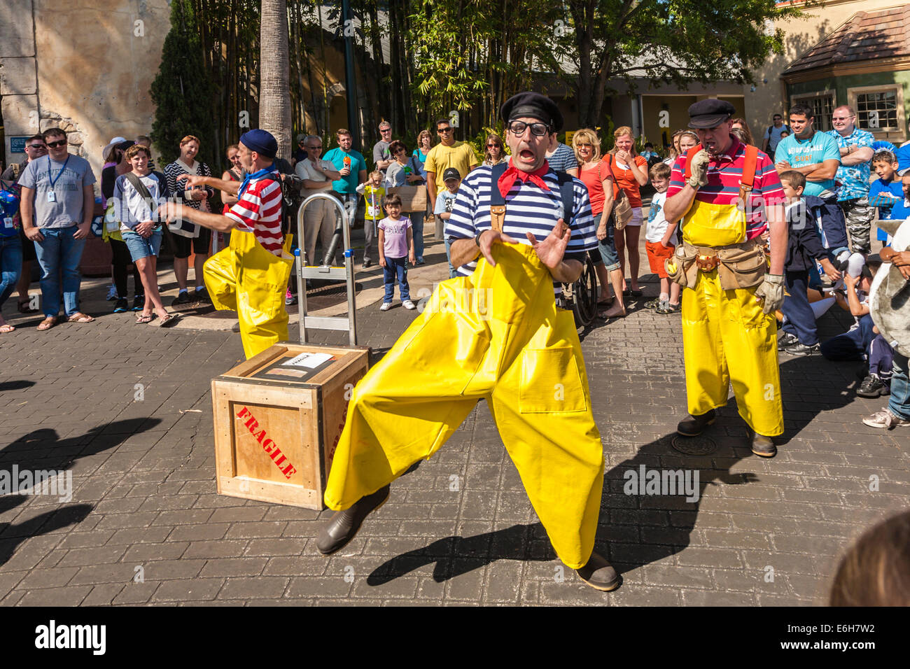 Street performers doing comedy act on streets at Sea World theme park