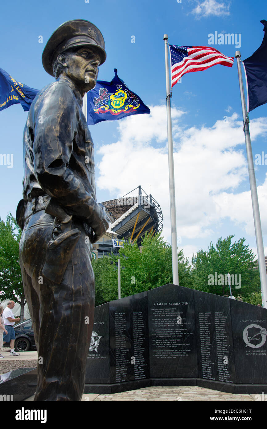 The Law Enforcement Offices Memorial of Allegheny County is on Pittsburgh, Pennsylvania's North Shore, honoring fallen officers. Stock Photo