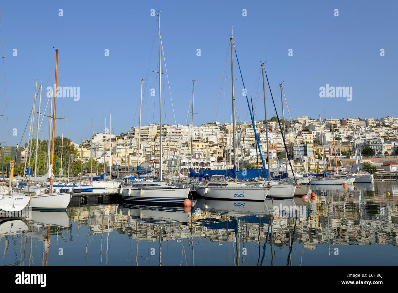 Reflections in Mikrolimano port in Athens, Greece Stock Photo