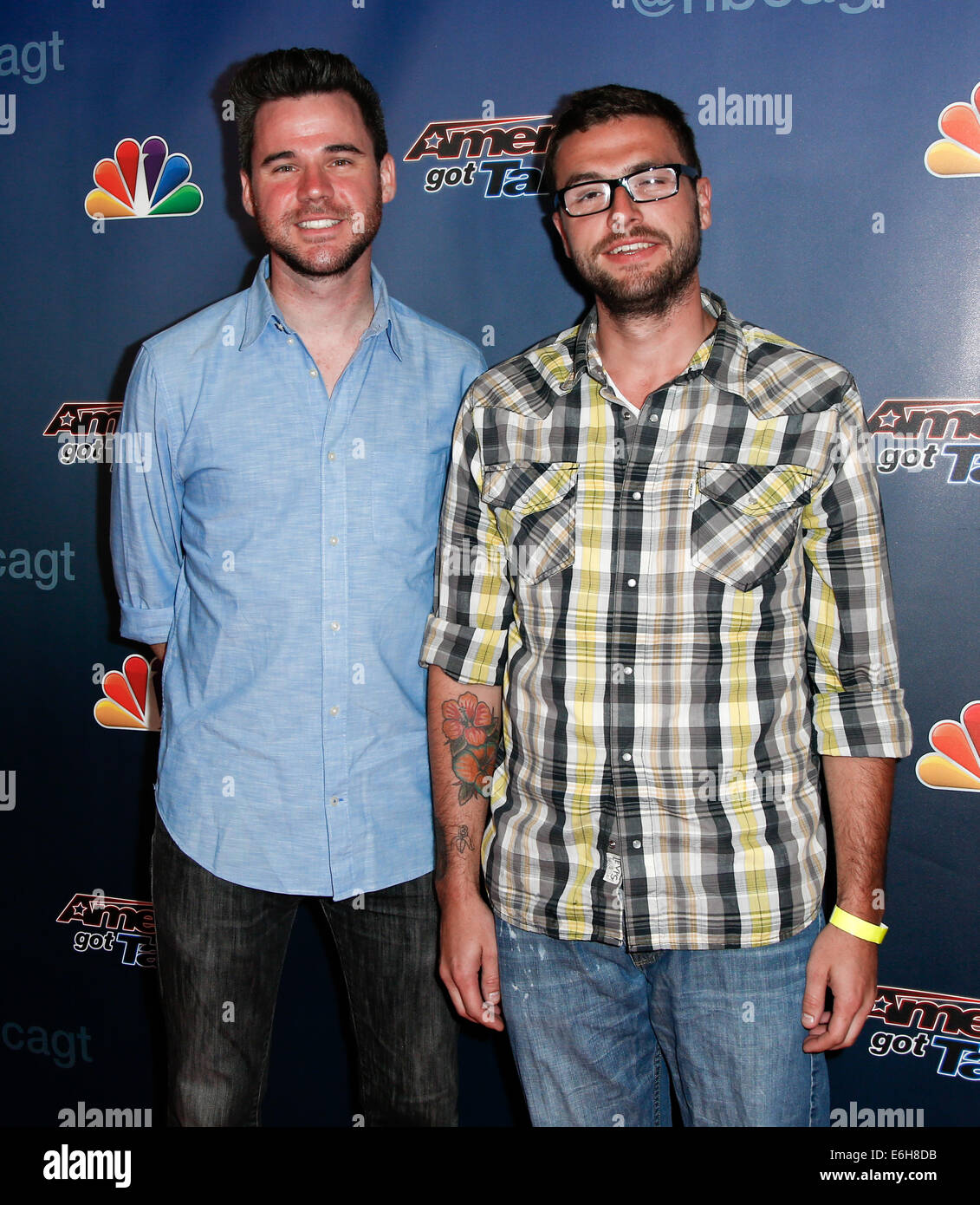 Magicians David Blatter (L) and Leeman Parker attend the post-show for NBC's 'America's Got Talent' at Radio City Music Hall. Stock Photo