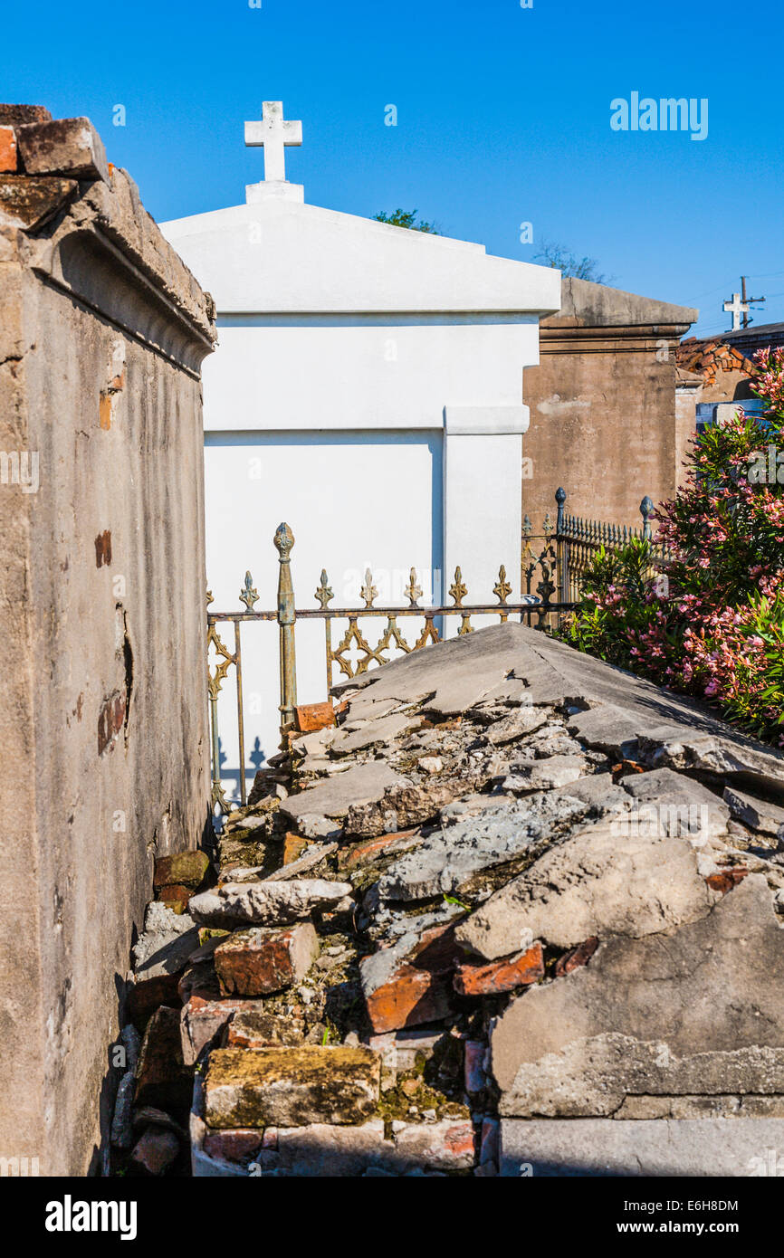 Weathered and deteriorating above ground graves in St. Louis Cemetery No. 1 in New Orleans, Louisiana Stock Photo