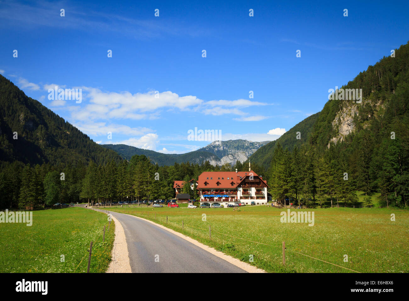 Hotel in the beautiful Logarska Dolina, Slovenia Stock Photo