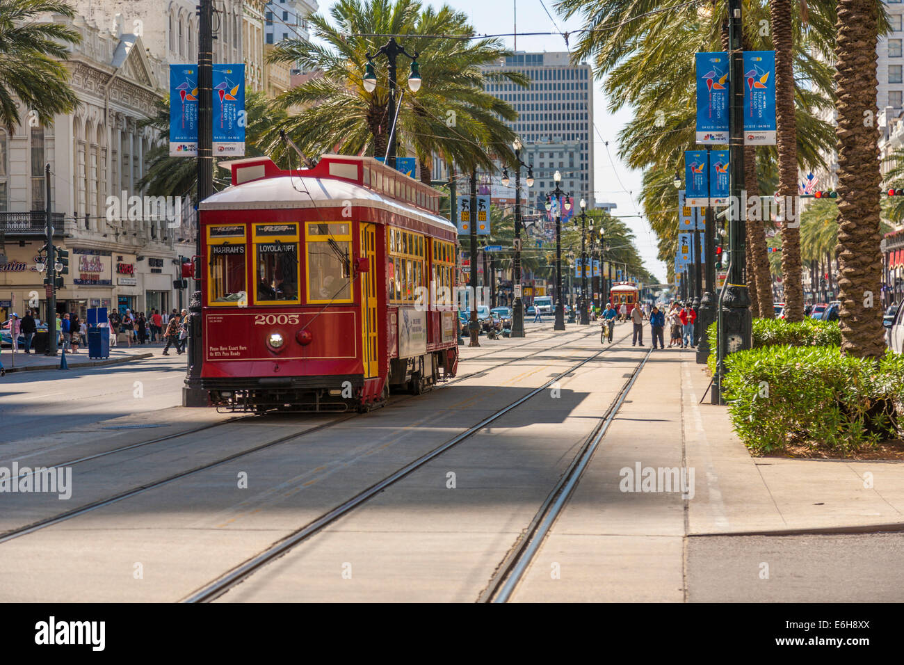 Streetcar on Canal Street in downtown New Orleans, Louisiana Stock Photo