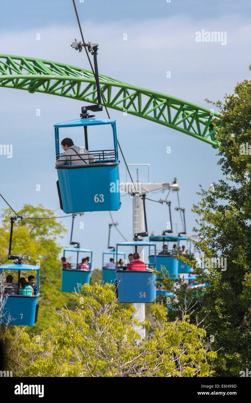 Park Guests Riding The Skyride Cable Cars Past The Cheetah Hunt