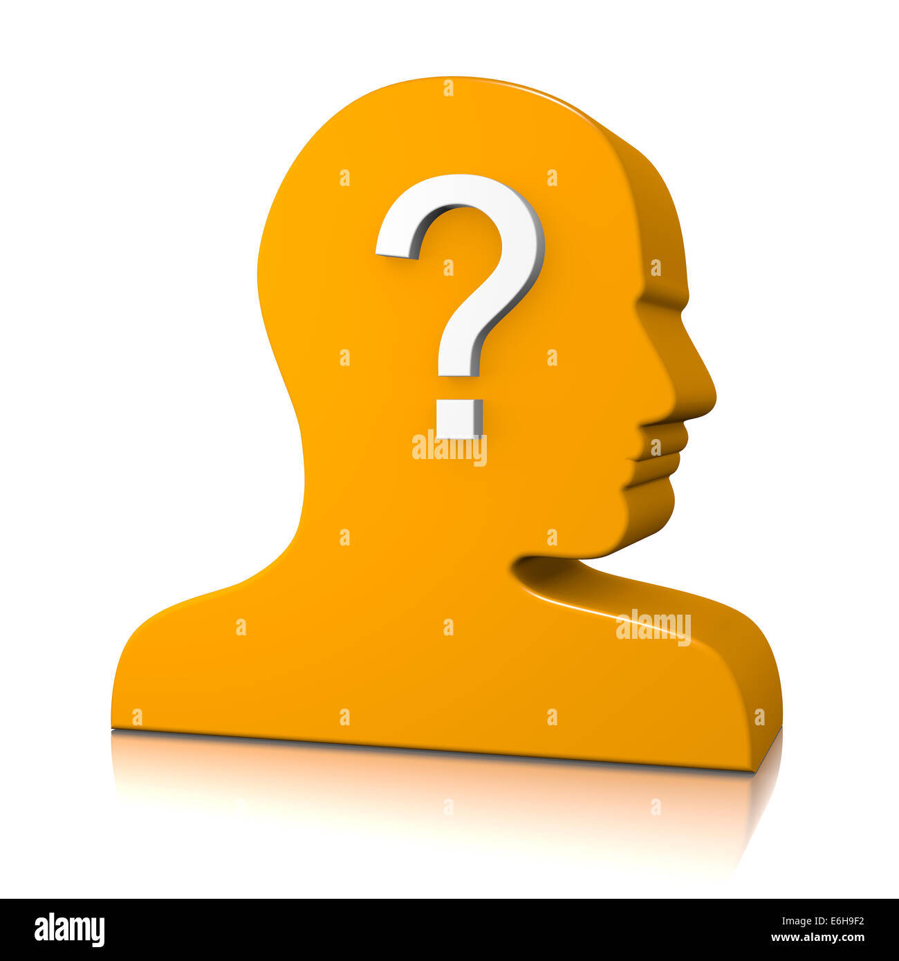 Orange Man Head Profile 3D Silhouette with Question Mark on White Background Identity Concept Stock Photo