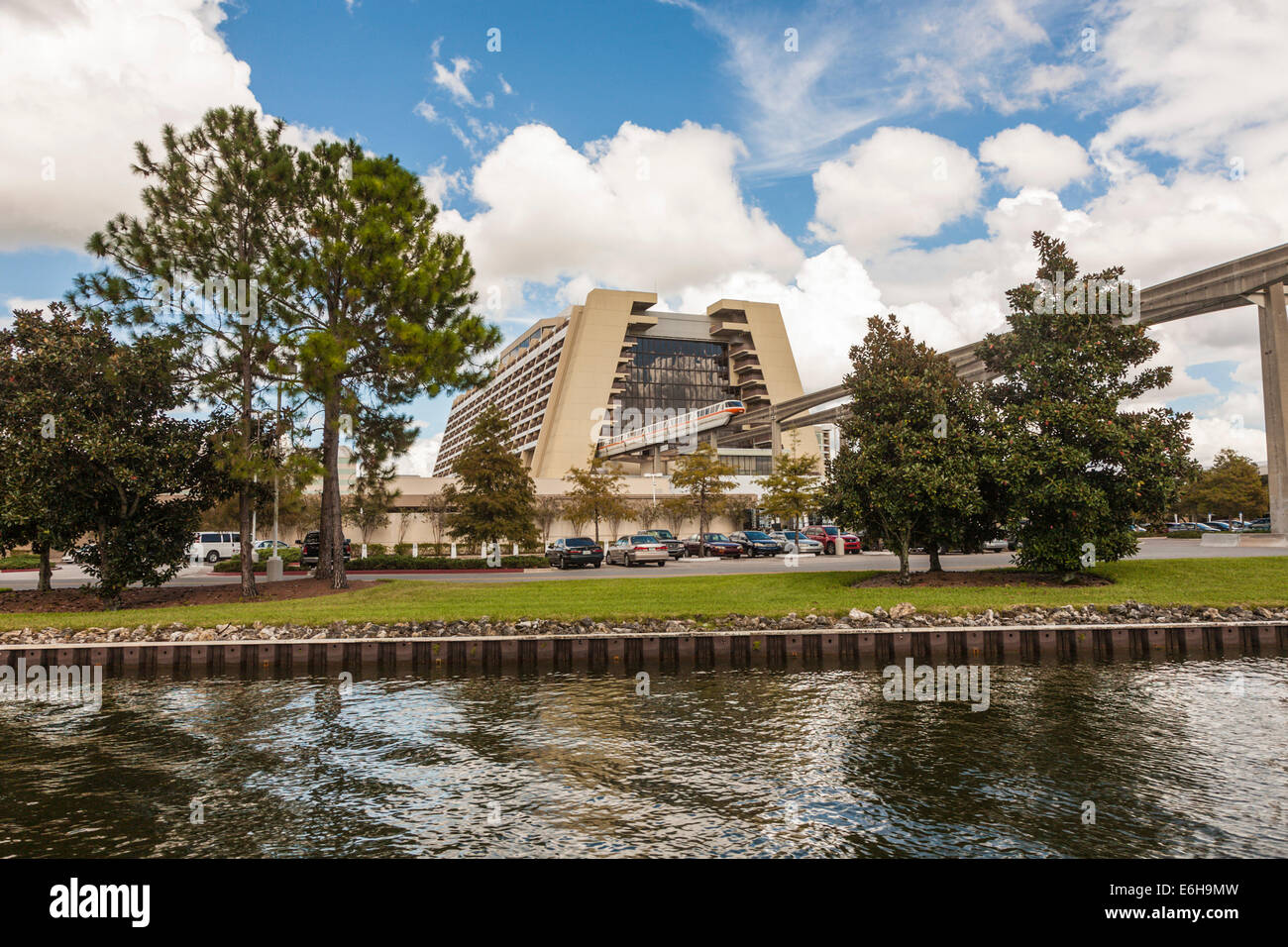 Monorail entering or exiting the Contemporary Resort at Walt Disney World, Florida, USA Stock Photo