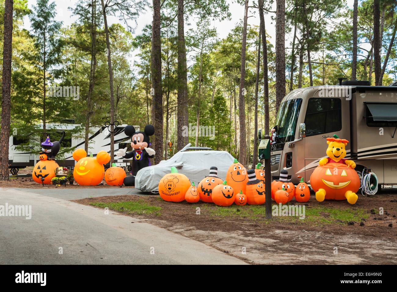 Pumpkins And Mickey Mouse Halloween Decorations In Fort Wilderness