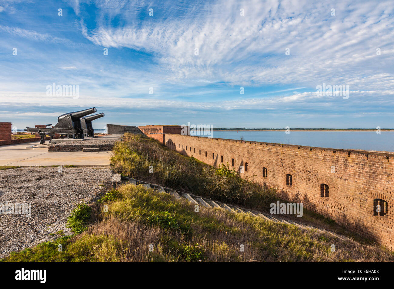 Exterior masonry walls and cannon at Fort Clinch in Fort Clinch State Park at Fernandina Beach, Florida Stock Photo