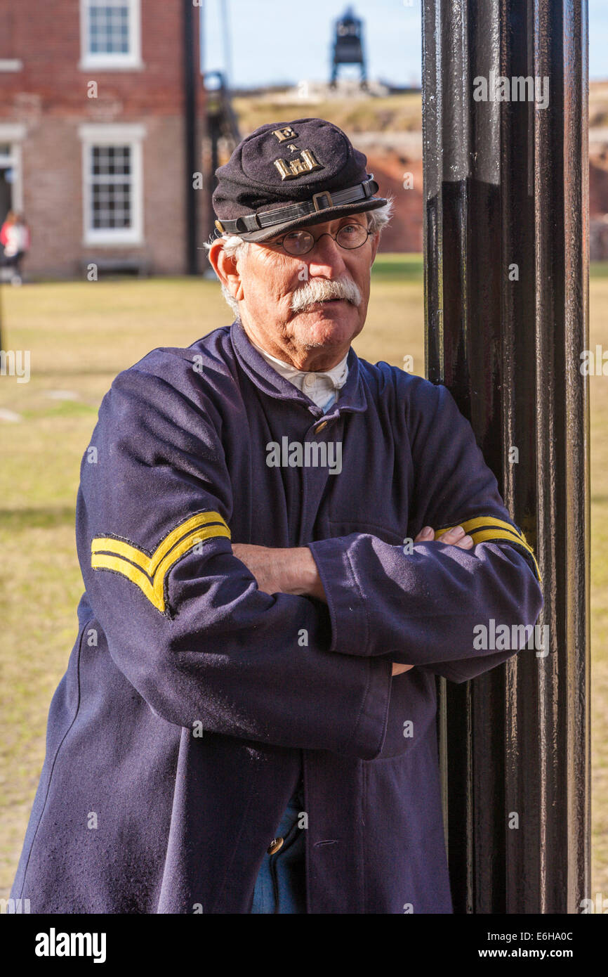 Man in period costume acting in living history role at Fort Clinch in Fort Clinch State Park at Fernandina Beach, Florida Stock Photo