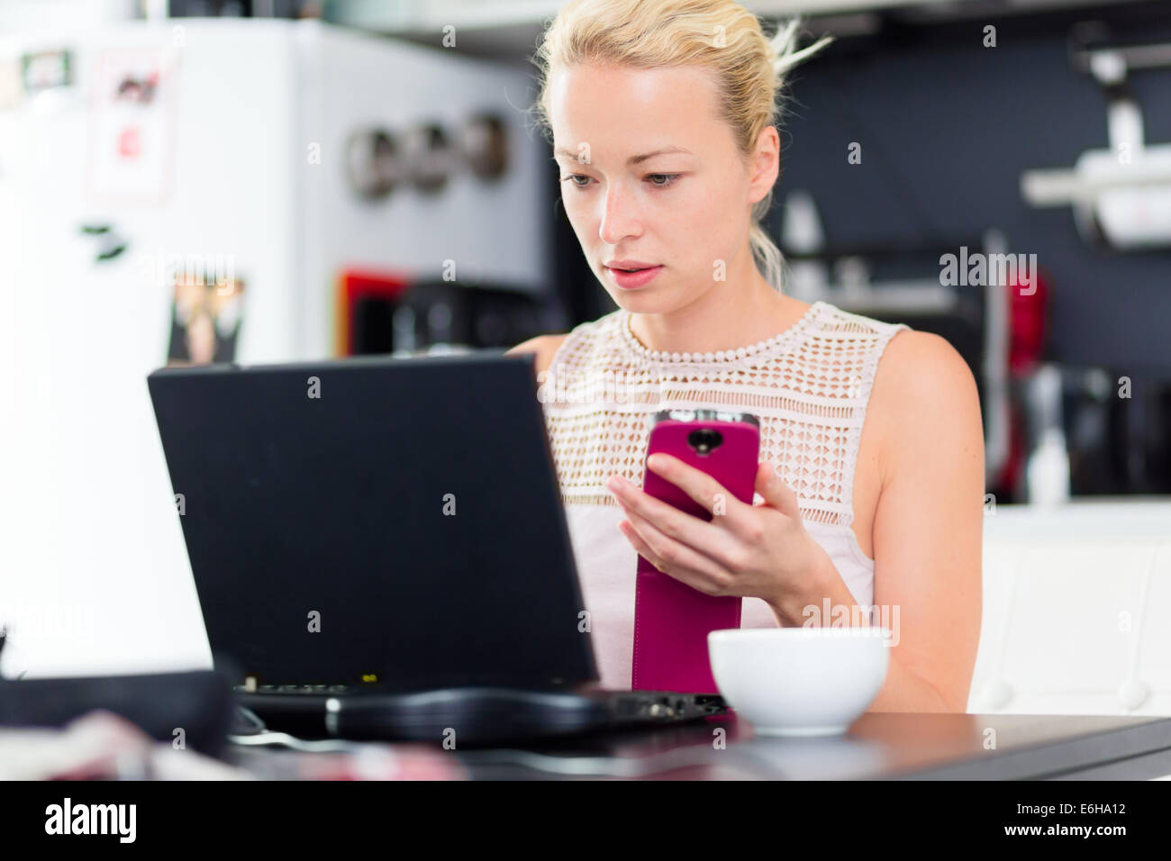 Business woman working from home. Stock Photo
