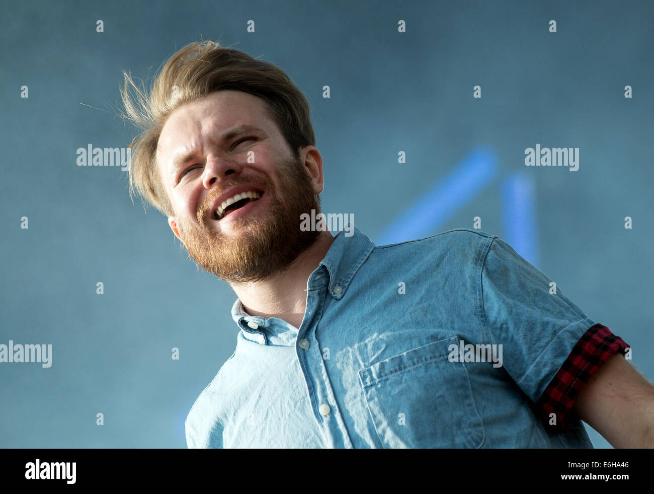 Leeds, UK. 23rd Aug, 2014. Roughton 'Rou' Reynolds of Enter Shikari performs on stage at Leeds Festival at Bramham Park on August 23, 2014 in Leeds, United Kingdom. Credit:  Sam Kovak/Alamy Live News Stock Photo