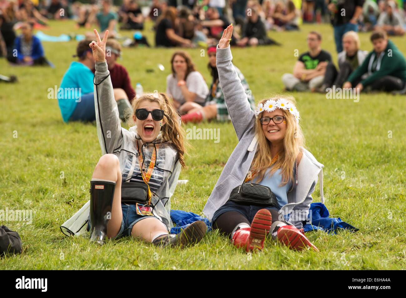 Leeds, UK. 23rd Aug, 2014. Festival goers enjoy the atmosphere during the second day of Leeds Festival at Bramham Park on August 23, 2014 in Leeds, United Kingdom Credit:  Sam Kovak/Alamy Live News Stock Photo
