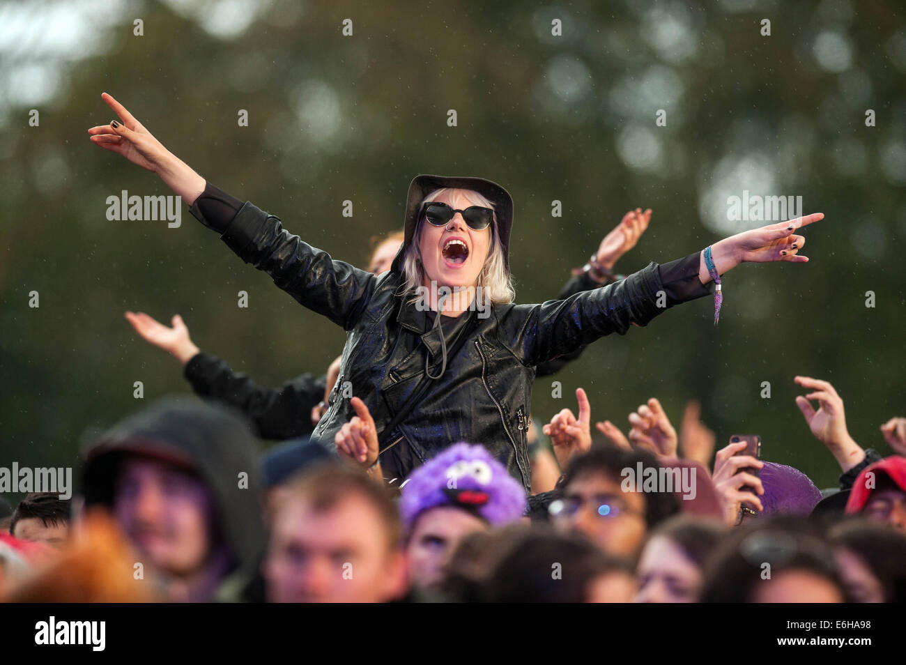 Leeds, UK. 23rd Aug, 2014. Festival goers enjoy the atmosphere during the second day of Leeds Festival at Bramham Park on August 23, 2014 in Leeds, United Kingdom Credit:  Sam Kovak/Alamy Live News Stock Photo