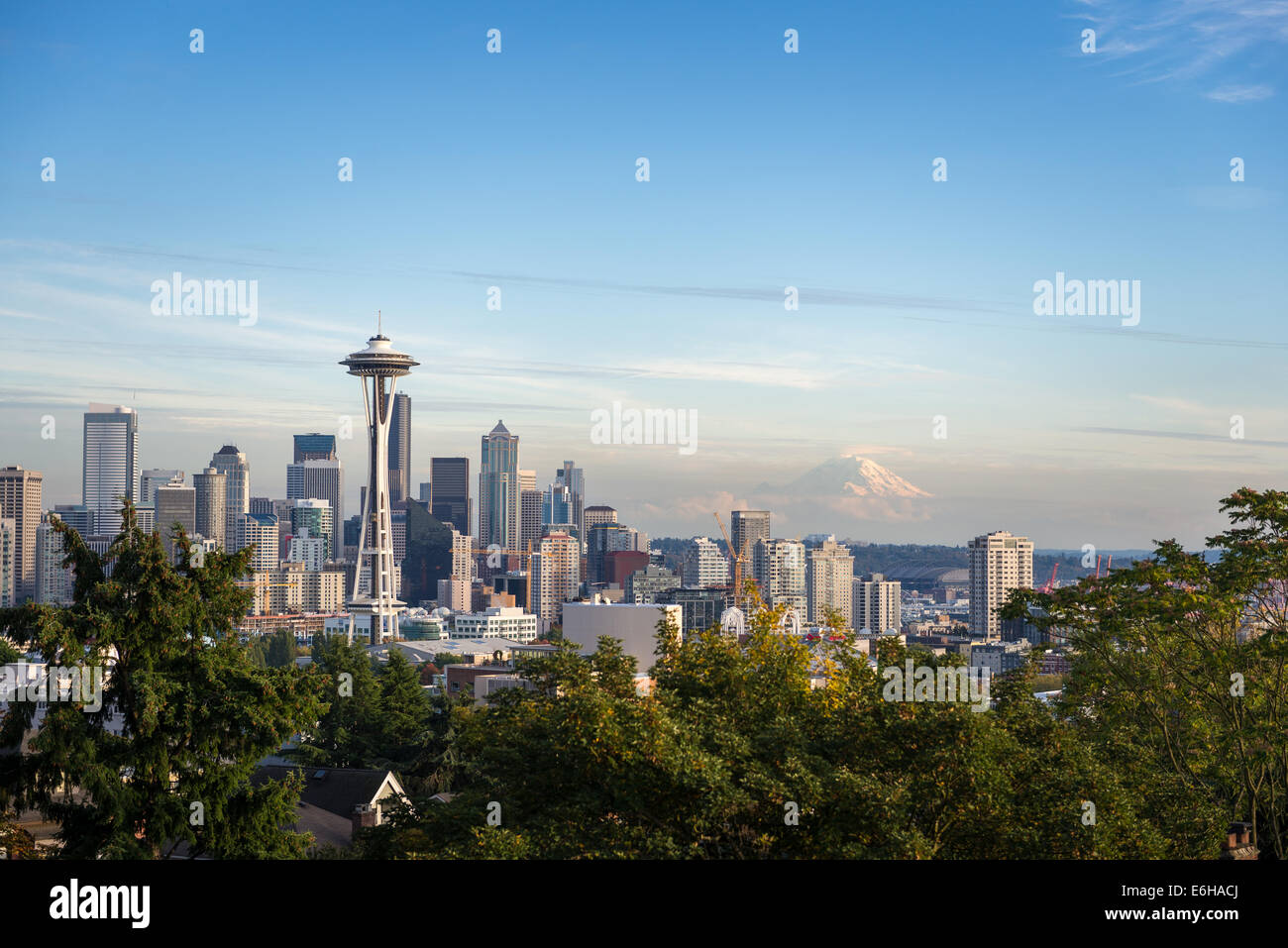 Seattle skyline and Space Needle seen from Queen Anne Hill Stock Photo ...