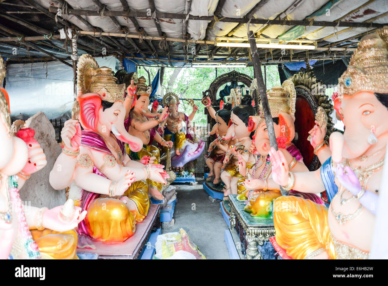 Ahmedabad, Gujarat, India. 24th Aug, 2014. Lord Ganesh idols ready to sell in gulbai tekra, Gulbai tekra is the single largest supplier of Ganesha idols in Ahmedabad, Gujarat India. Credit:  Nisarg Lakhmani/Alamy Live News Stock Photo