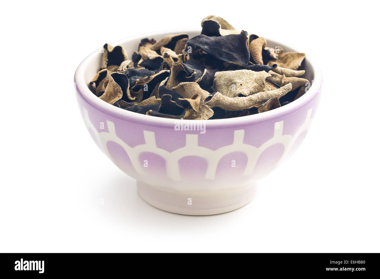 Dried chinese black fungus. Jelly ear on white background. Stock Photo