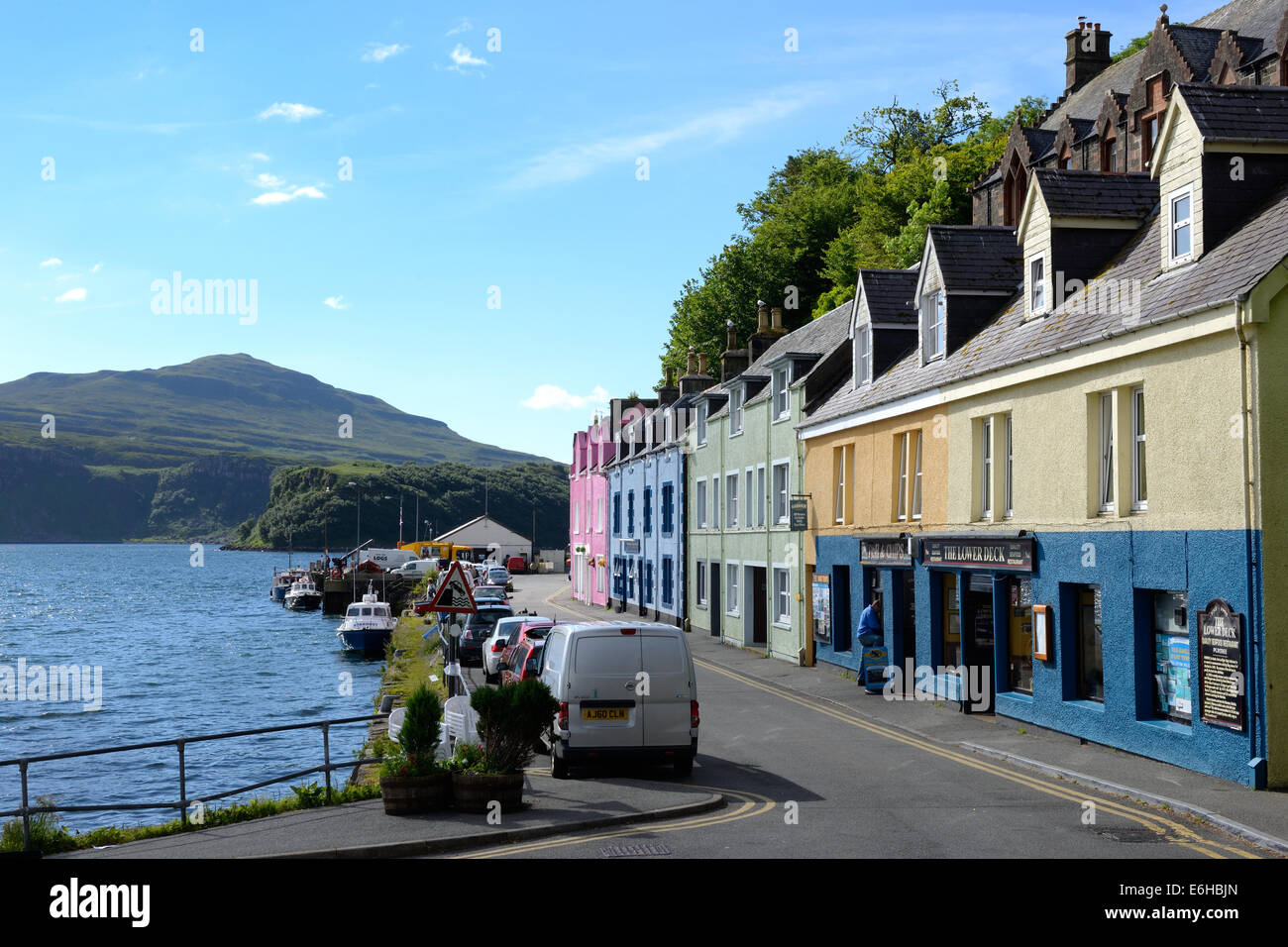 Brightly painted harbour houses and shops on Quay Street, Portree Stock