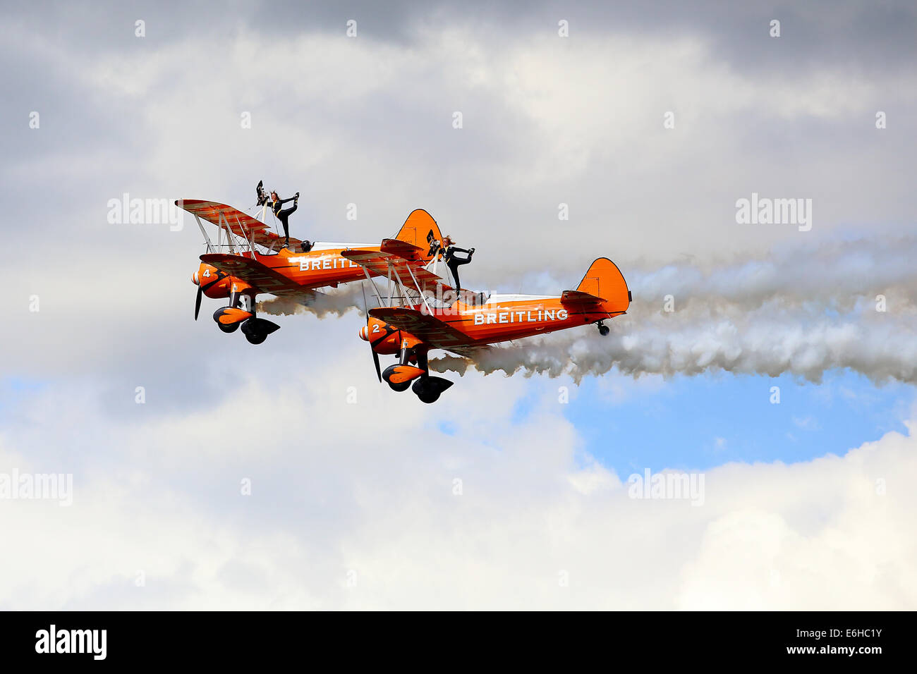 Wing walkers during Wings and Wheels air show in Dunfold, Surrey