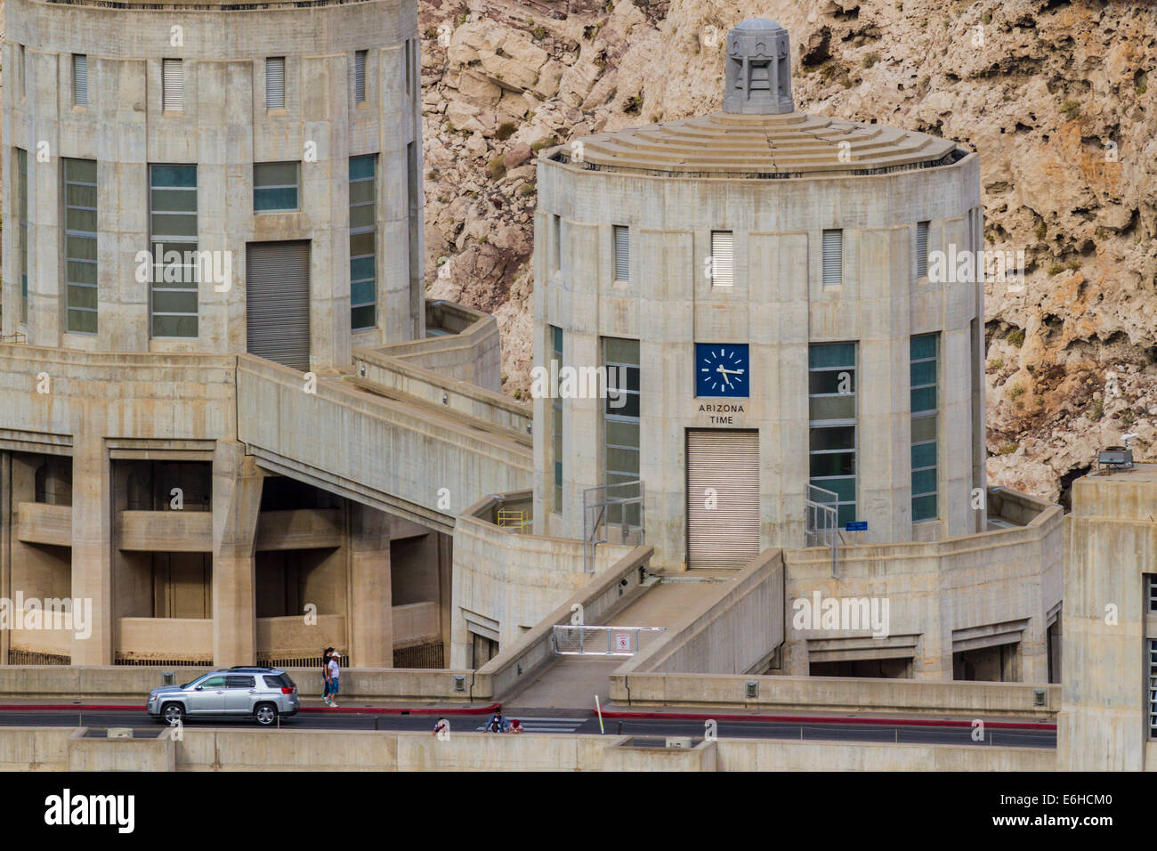 Water intake towers at the Hoover Dam in the Black Canyon of the Colorado River near Boulder City, Nevada Stock Photo