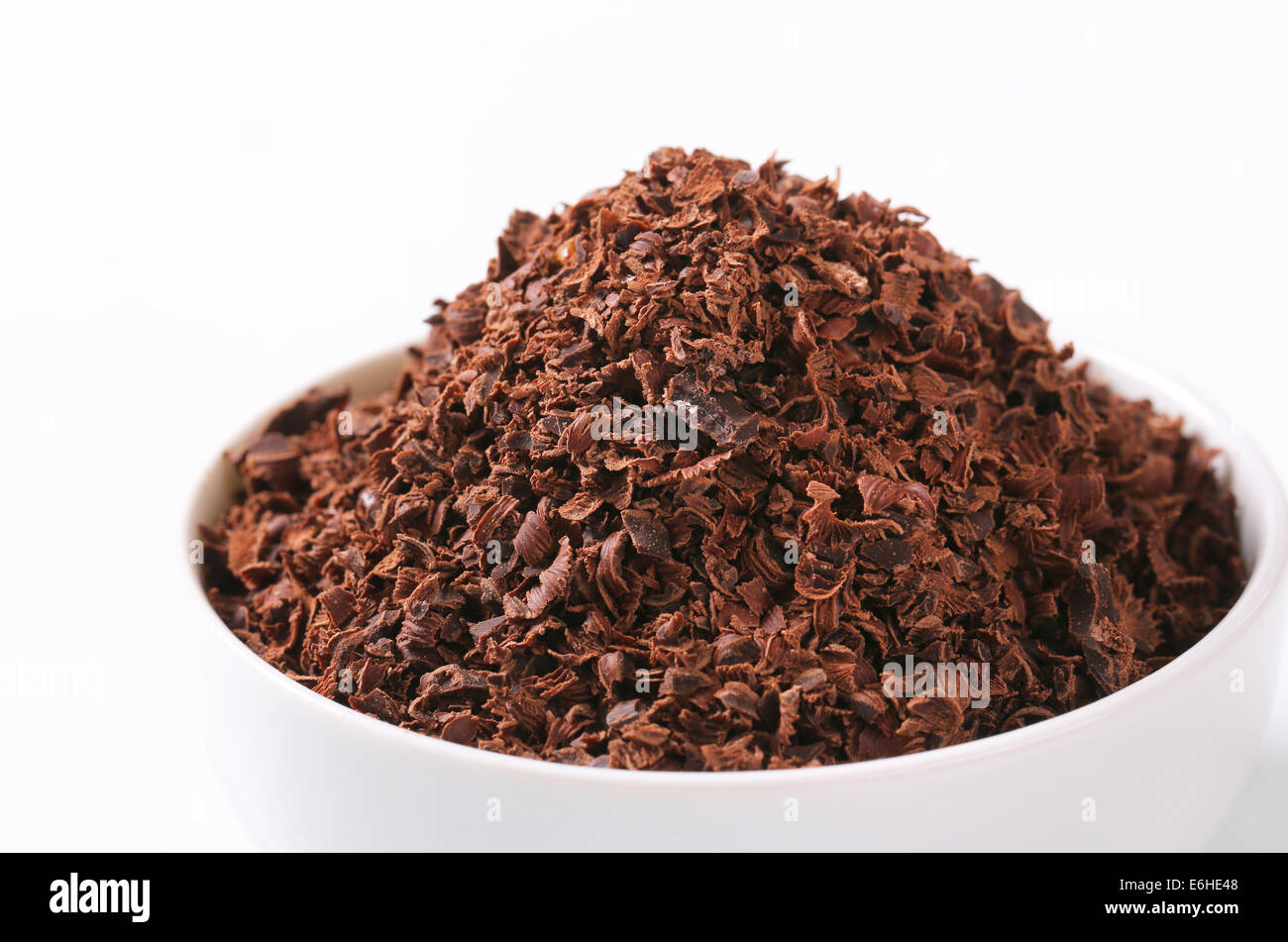 Bowl of grated plain chocolate Stock Photo