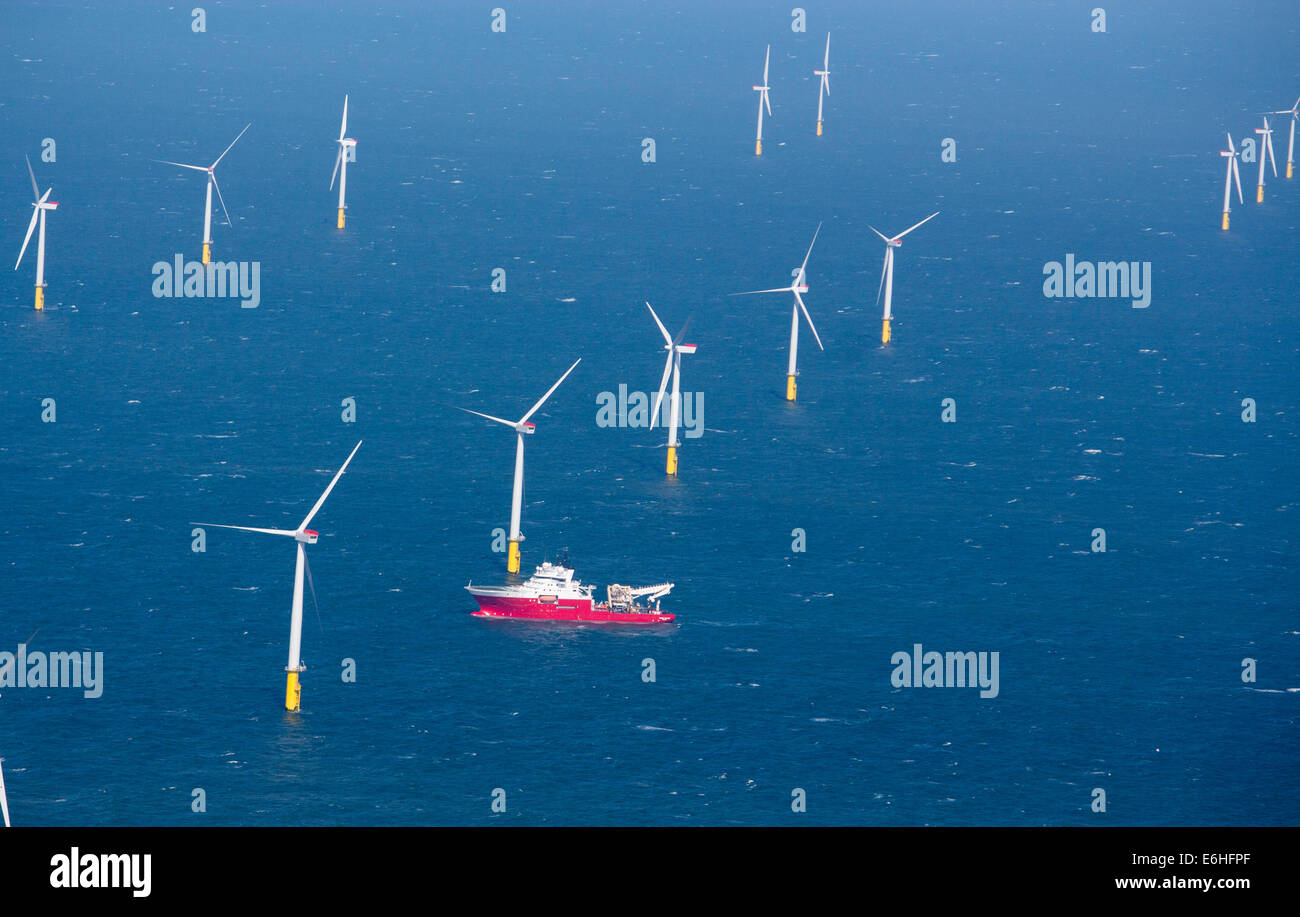Gwynt y Mor offshore wind farm Llandudno Bay Irish Sea North Wales UK Stock Photo