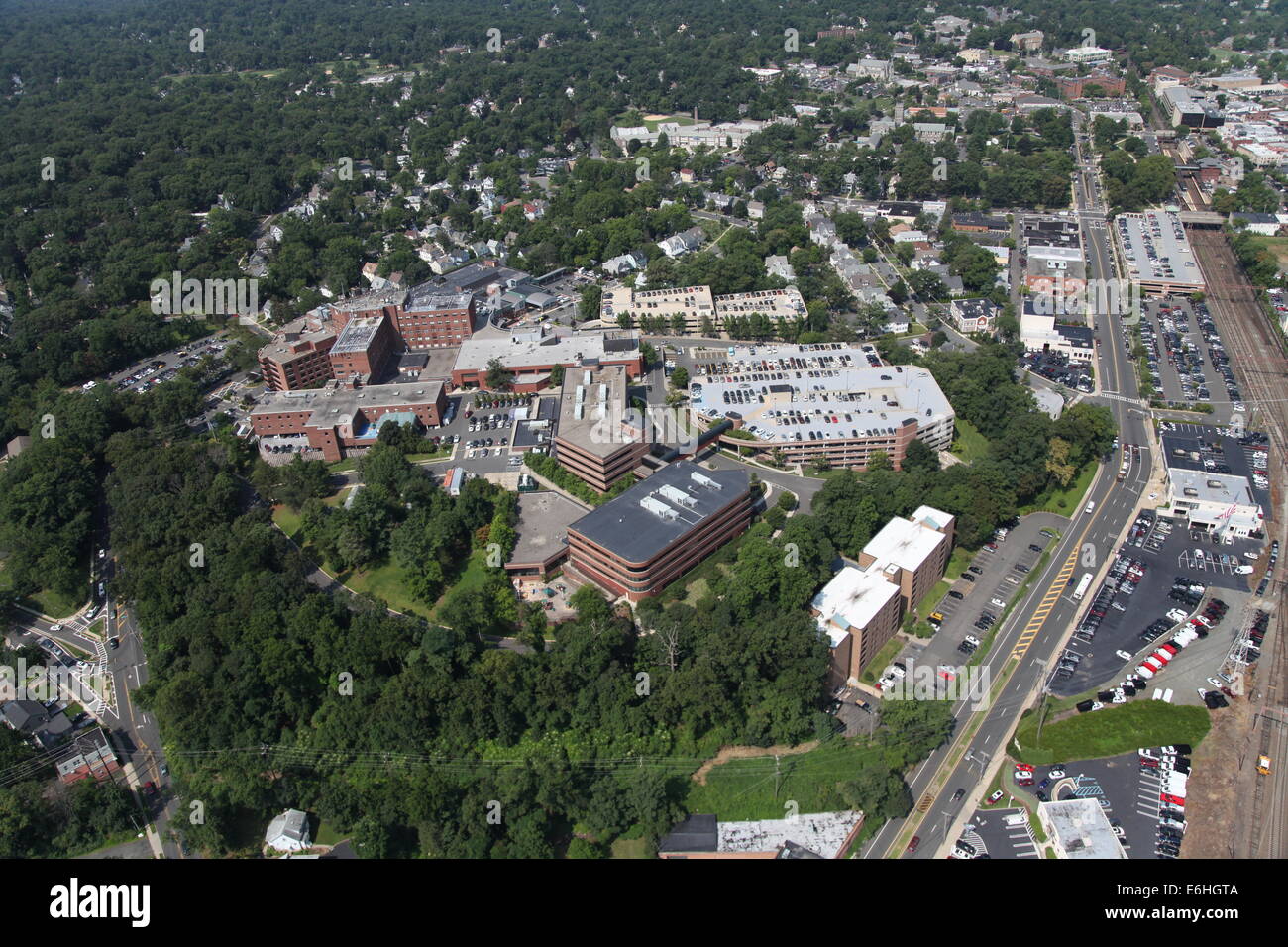Aerial view of Overlook Hospital in Summit, New Jersey Stock Photo