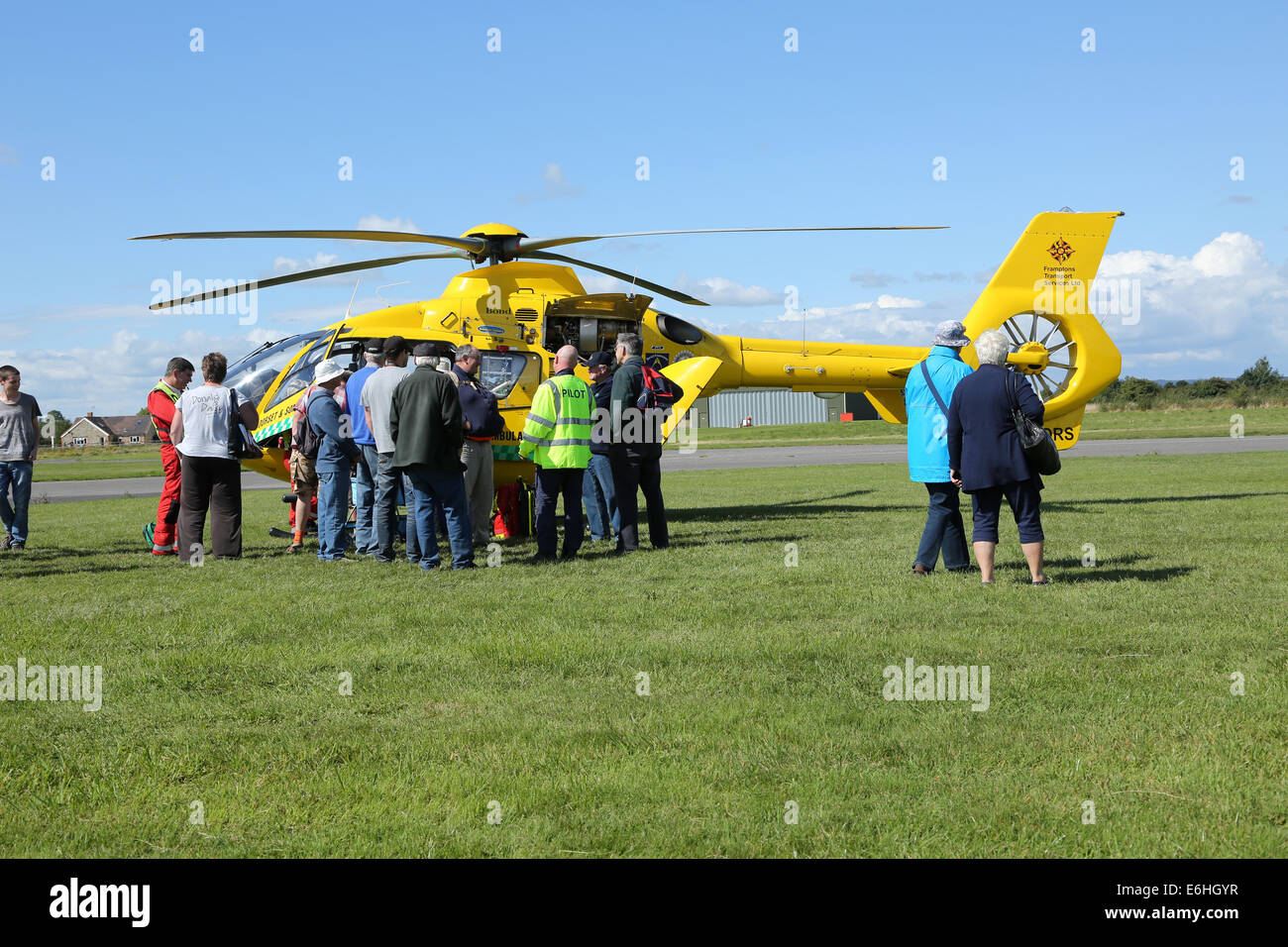 Dorset and Somerset Air Ambulance Helicopter on public display at Hensridge Airfield, Somerset, 23 August 2014 Stock Photo