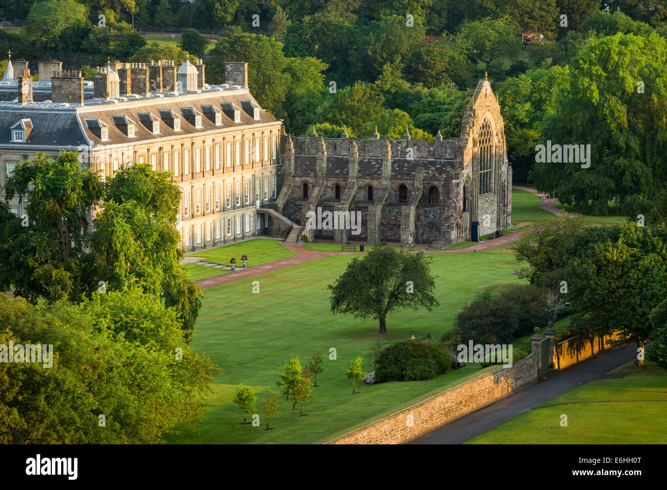 Dawn over Holyroodhouse Palace and ruins of Holyrood Abbey, Edinburgh