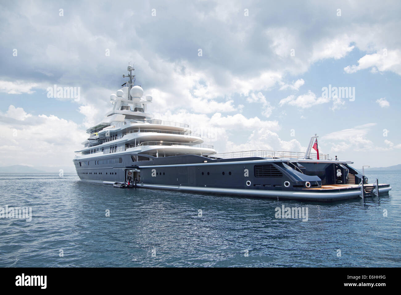 Gigantic big luxury motor boat yacht on the sea Stock Photo Alamy