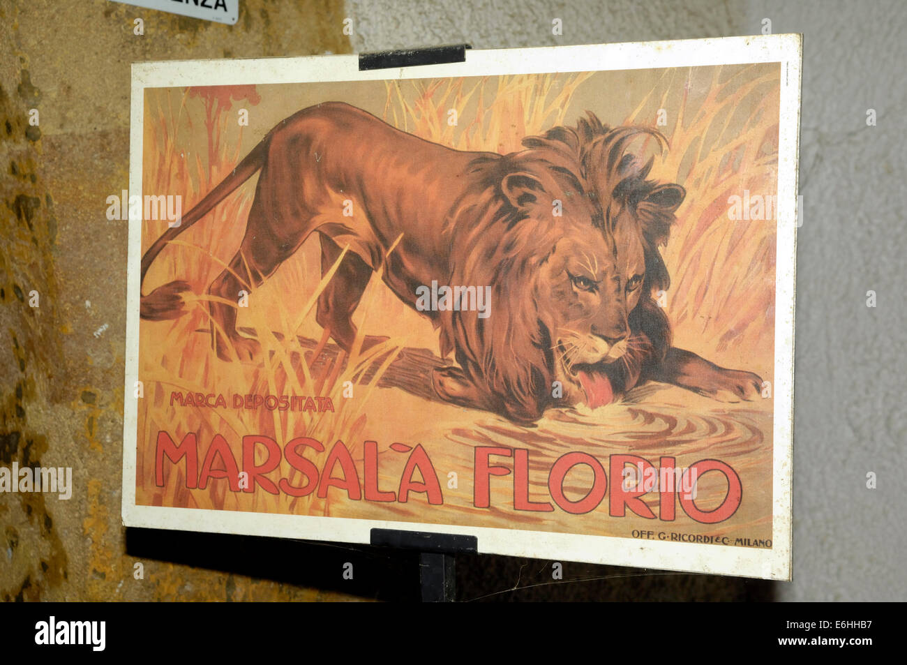 Old poster of Florio winery, Florio cellar, Marsala, Sicily Stock Photo