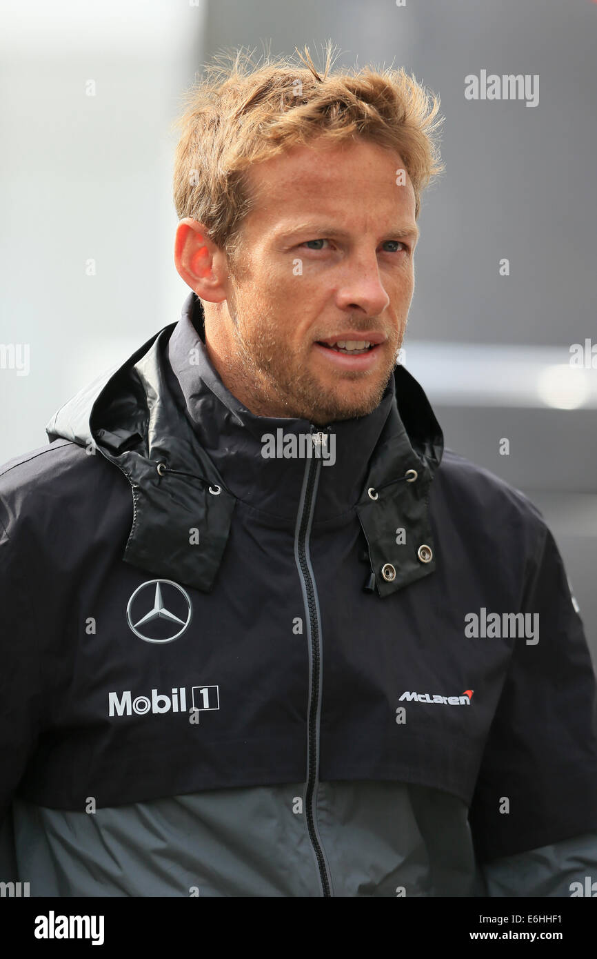 Spa-Francorchamps, Belgium. 24th Aug, 2014. F1 Grand Prix of Belgium. Race Day. Jenson Button from McLaren Mercedes team in the F1 paddock Credit:  Action Plus Sports/Alamy Live News Stock Photo
