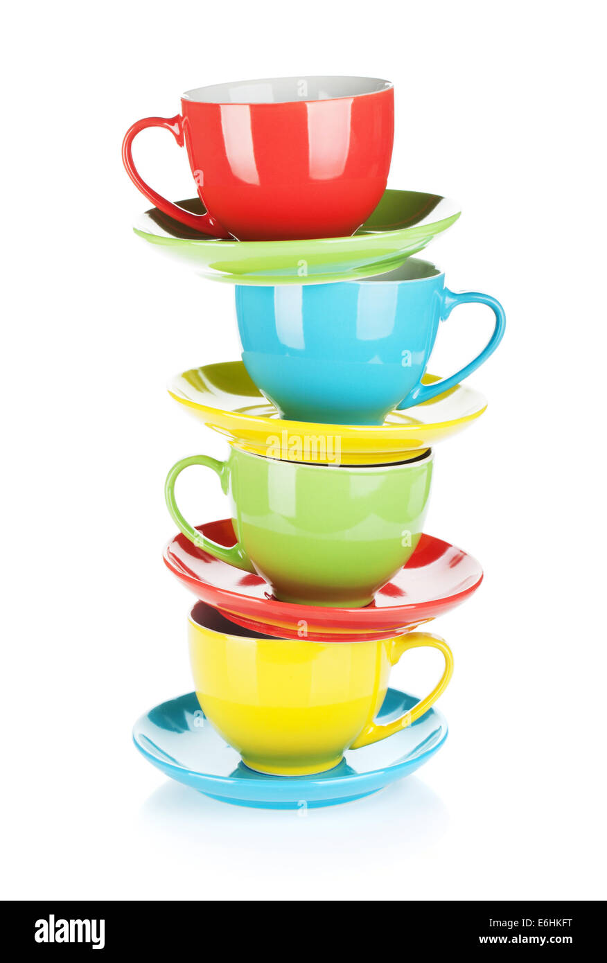 Set of colorful cups. Isolated on white background Stock Photo - Alamy