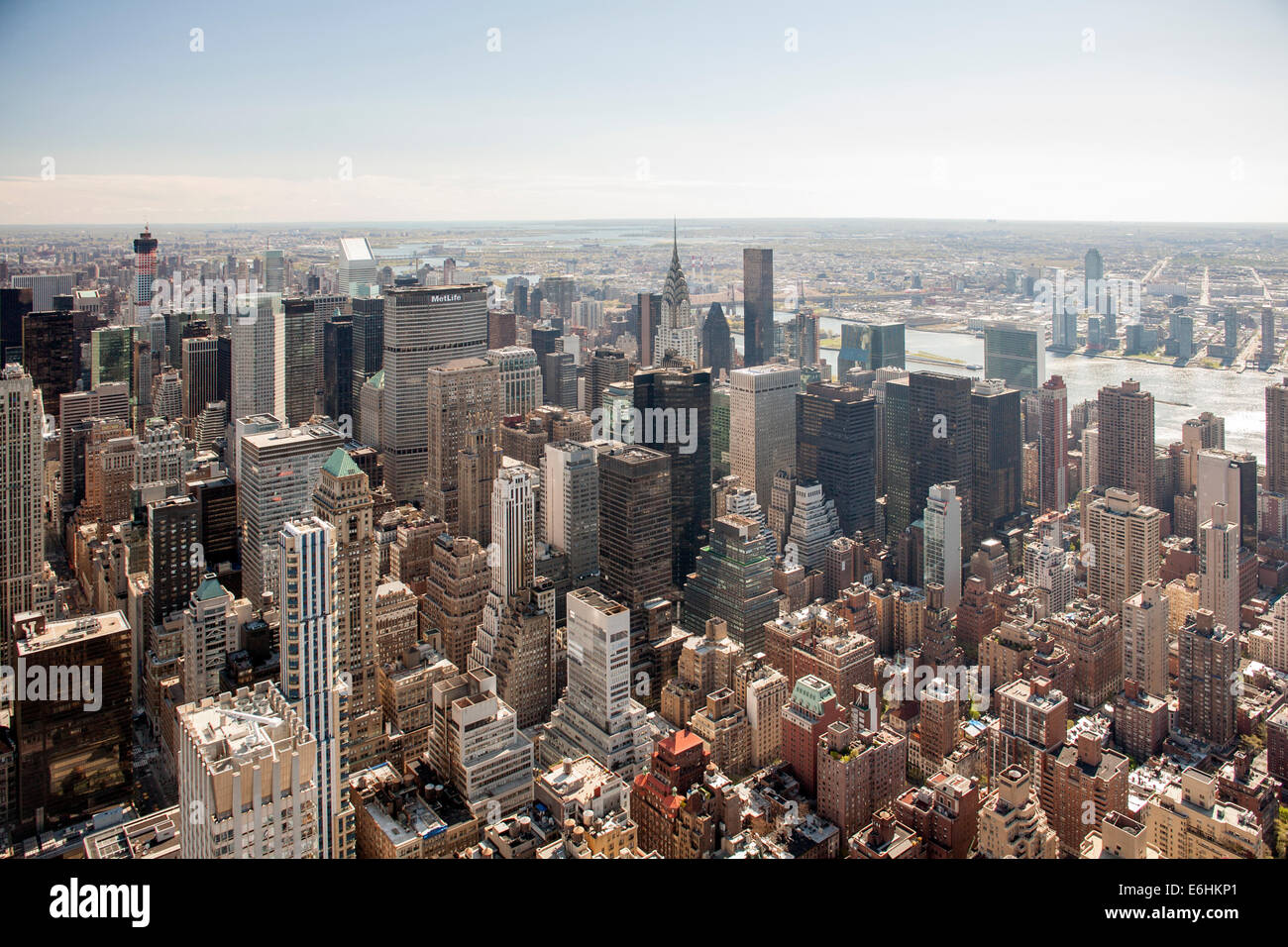 Wide View over Uptown Manhattan from the Observation Deck of the Empire State Building Stock Photo