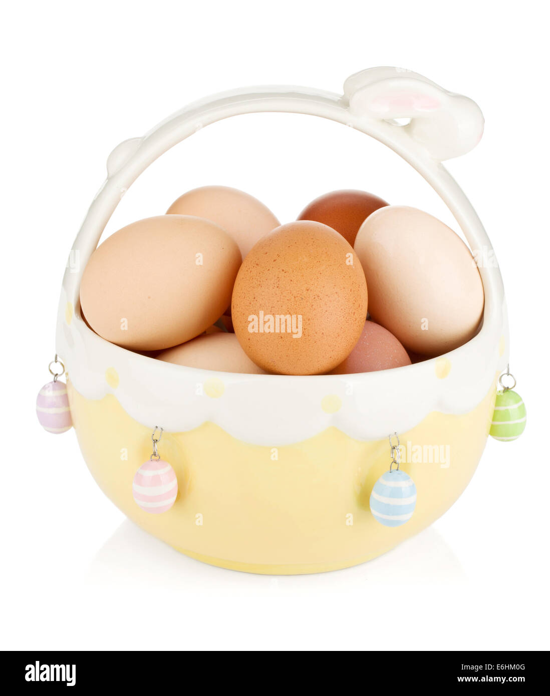 Easter eggs in basket. Isolated on white background Stock Photo - Alamy