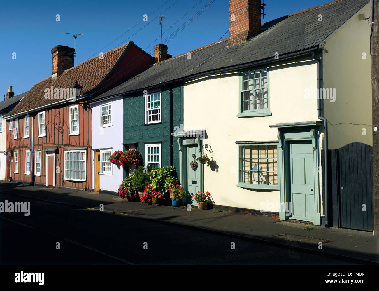 Thaxted Essex England UK. August 2014 Brightly painted ancient houses
