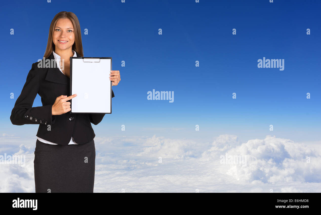Businesswoman holding paper holder Stock Photo - Alamy