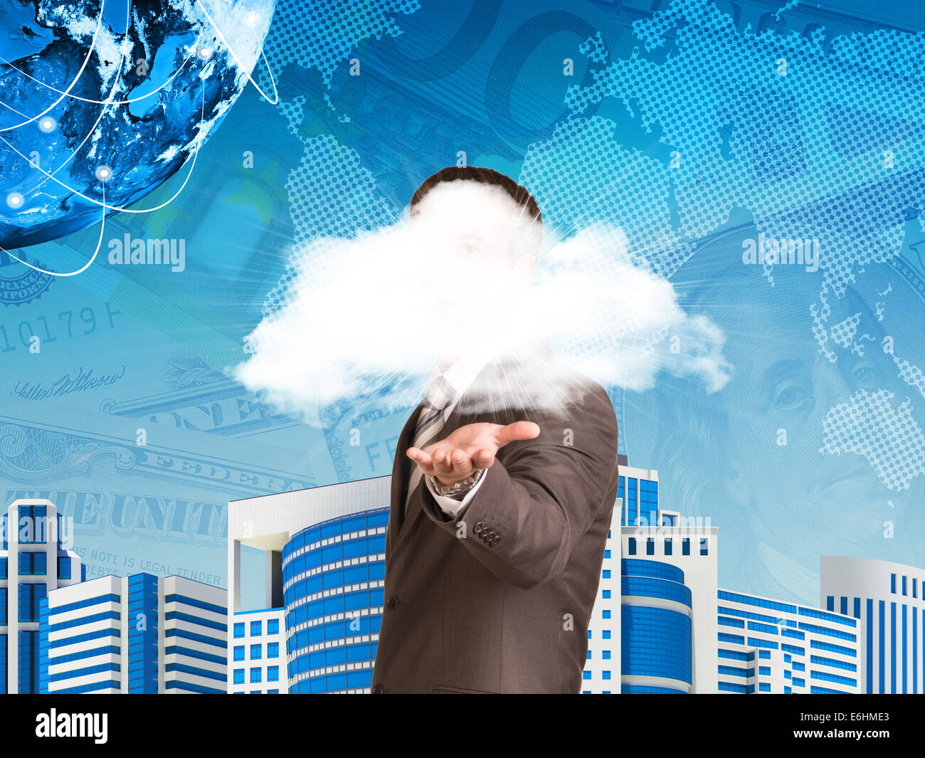Businessman in a suit hold cloud Stock Photo - Alamy