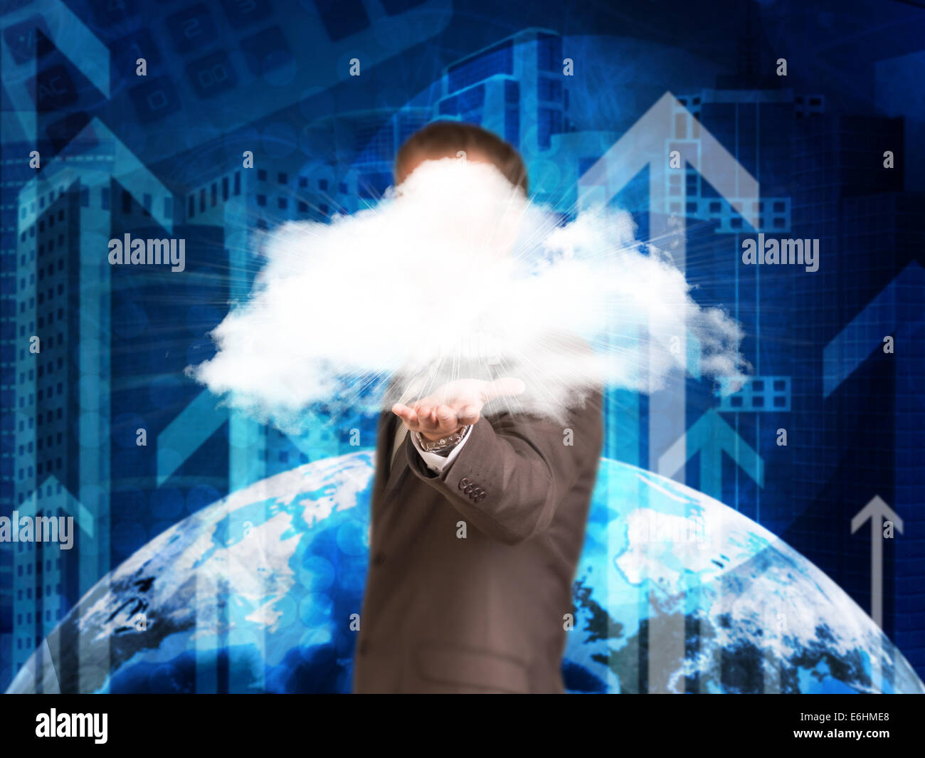 Businessman in a suit hold cloud Stock Photo - Alamy