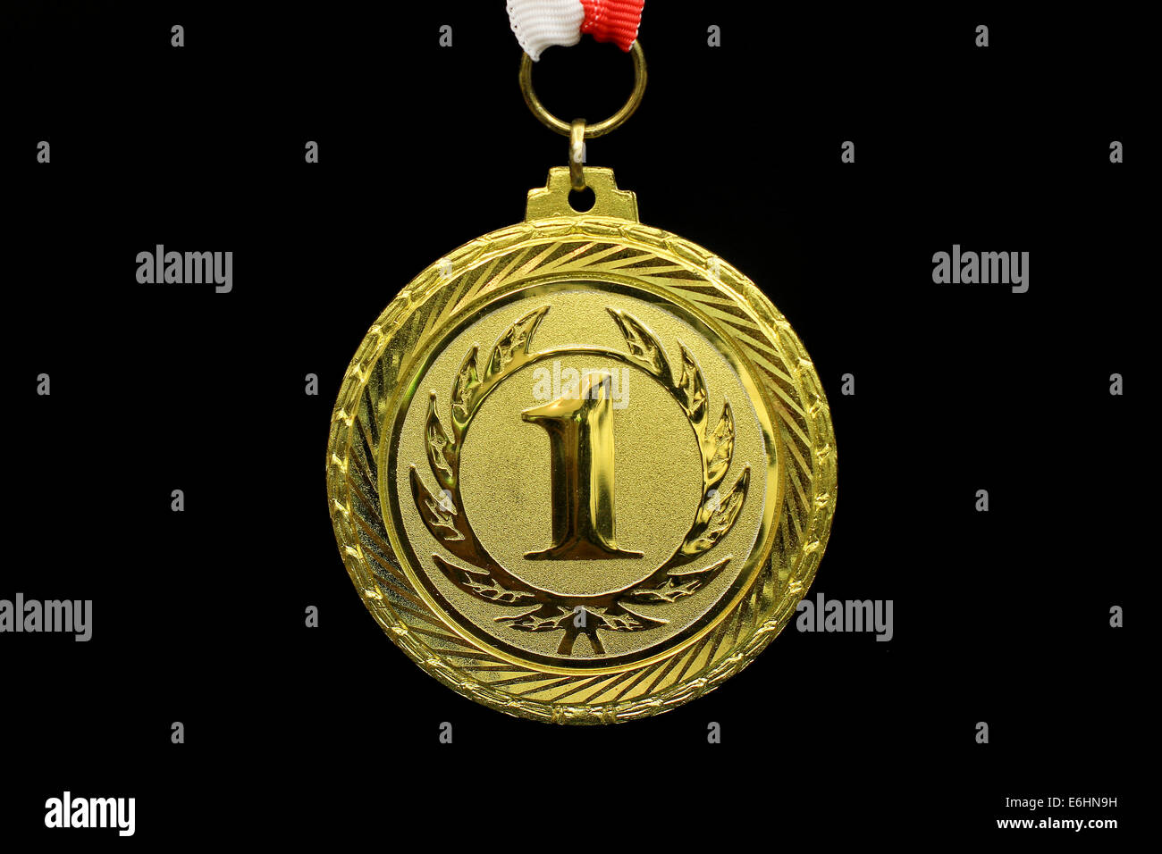 Gold medal , black background, horizontal Stock Photo