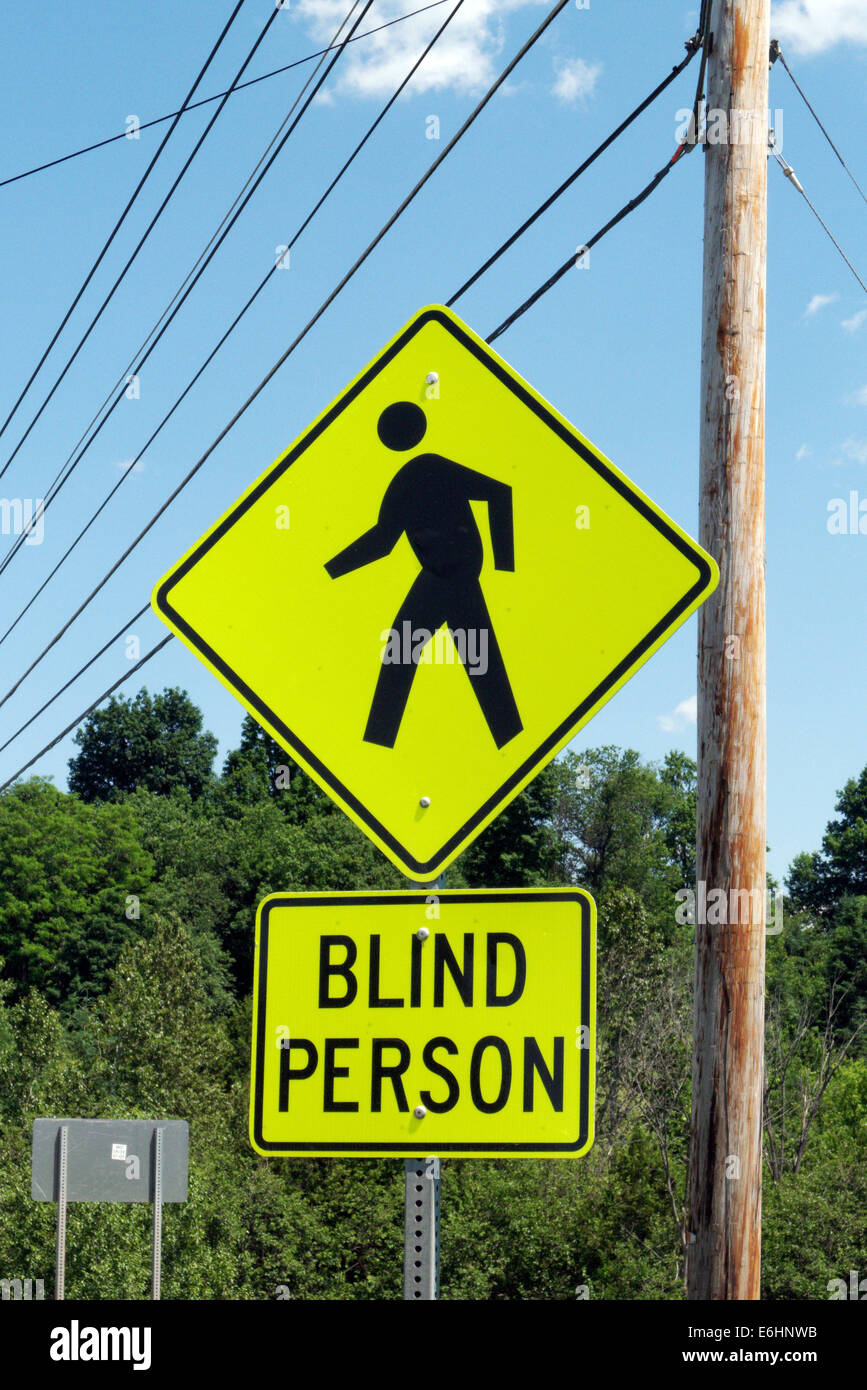 A road sign warning of a blind person in Vermont USA Stock Photo