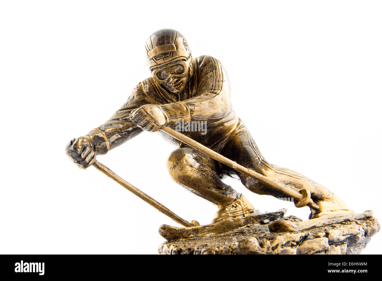 Gold ski champion statuette award isolated on white background Stock Photo